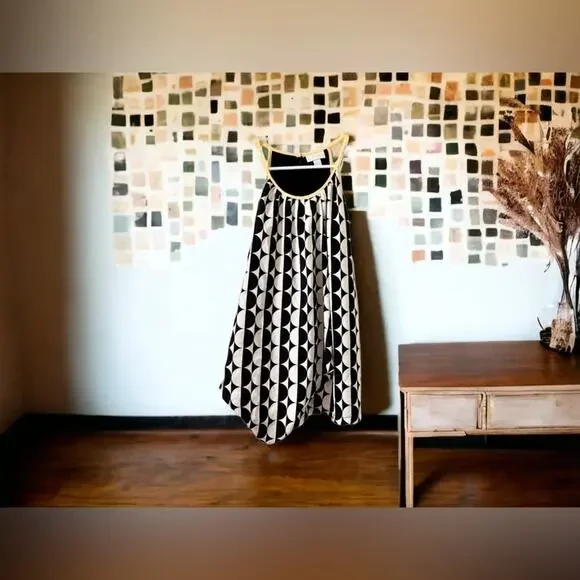 New York & Company Ying Yang Black White Yellow Polka Dot Blouse Size Small - Picture 9 of 9